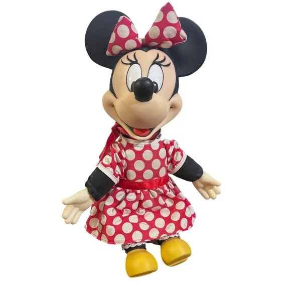 Vintage Minnie Mouse Doll 14" Red Polka Dot Dress Yellow Shoes Lace Detail Disne - Picture 1 of 8